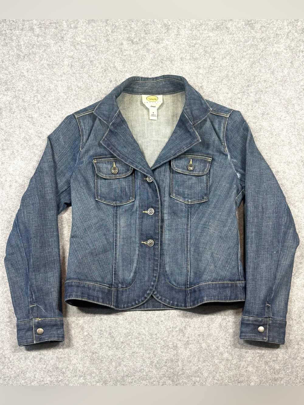 Talbots Fitted Blue Denim Button Jean Jacket Blazer Tailored 6 Petite Fall